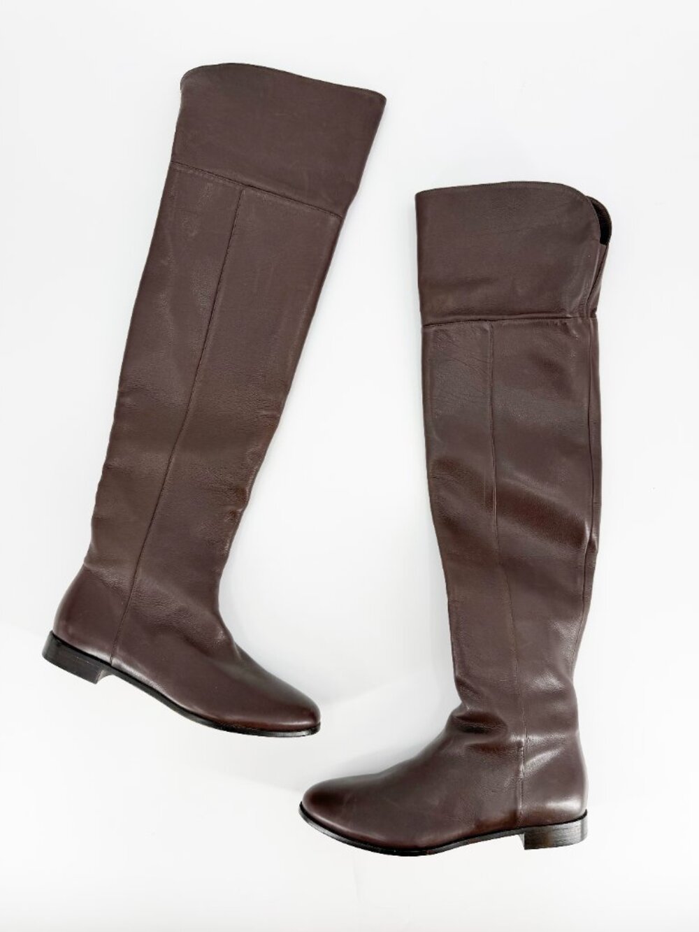 Jimmy Choo Brown Leather Over the Knee Cuff Riding Boots Flat Size 39 EU US 8.5